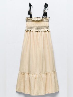 The Good Journey Cream Maxi Dress with Black Tassel Straps Size M